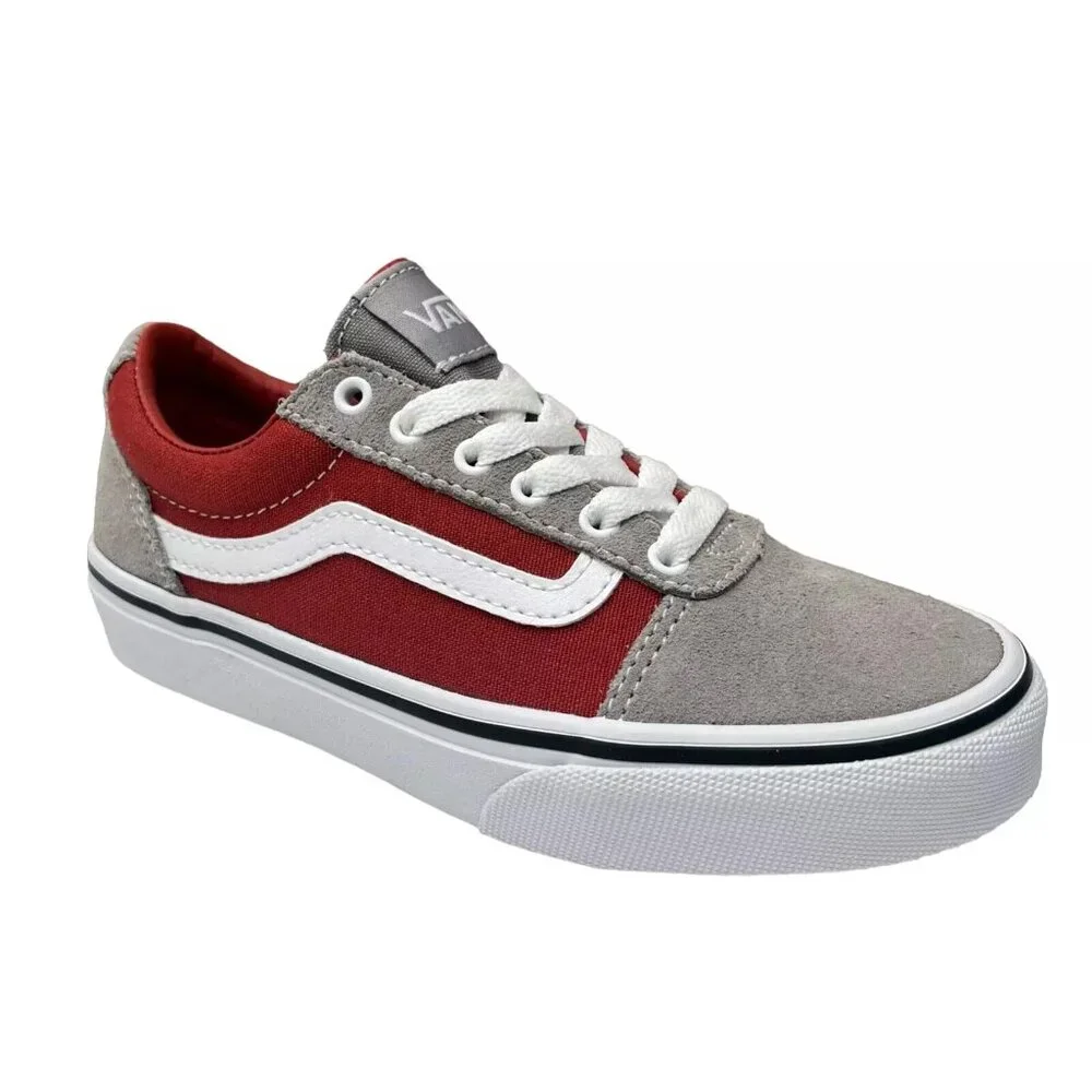 Vans‎ Ward Youth Boy's Suede Casual Sneakers Size 2 Gray Burgundy Classic Style